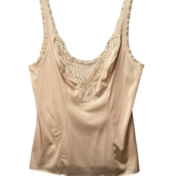 VTG Vassarette Lace Edge V-Neck Paneled Fitted Nylon Camisole Women 12/14 Beige - Picture 1 of 7